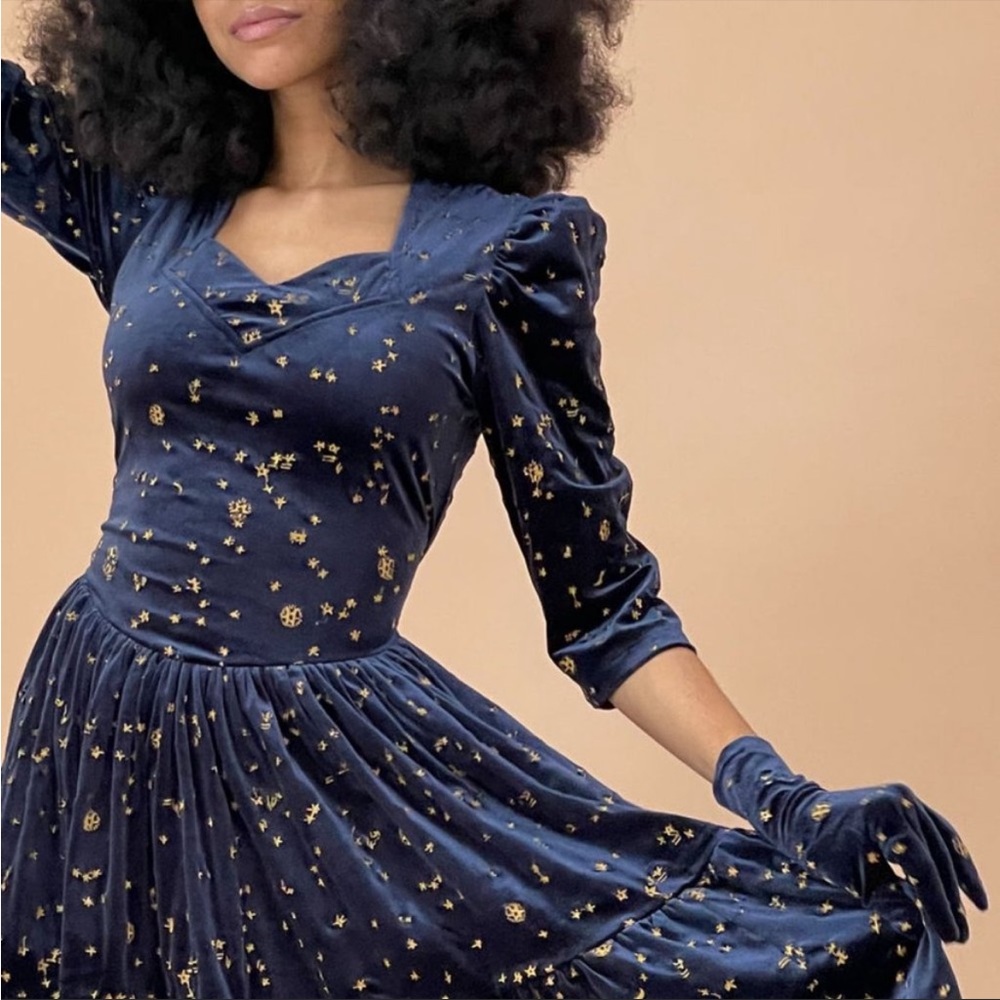 Samantha Pleet embroidered velvet Celestial Venus Dress - M